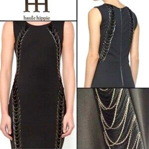 Haute Hippie Black Bodycon Dress Draped Chain Embellished Sleeveless Size S